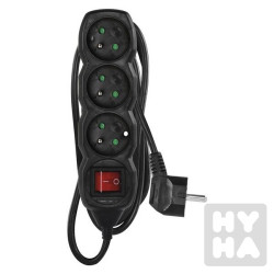 Qtec prodlužovací kabel T 3m 3zás, vyp black 1mm2