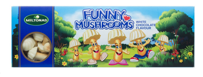 detail Funny Mushroom 60g hříbečky z bílé čokolády