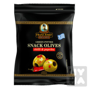 detail F.J.Kaiser Olive zelené 70g bez pecky chilli a paprika