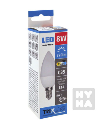 detail Trixline Led 8W W14 6500K C35 Alu plastic