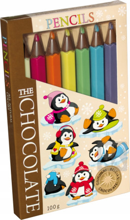 detail Čokoládové pastelky 100g motiv tučňáci