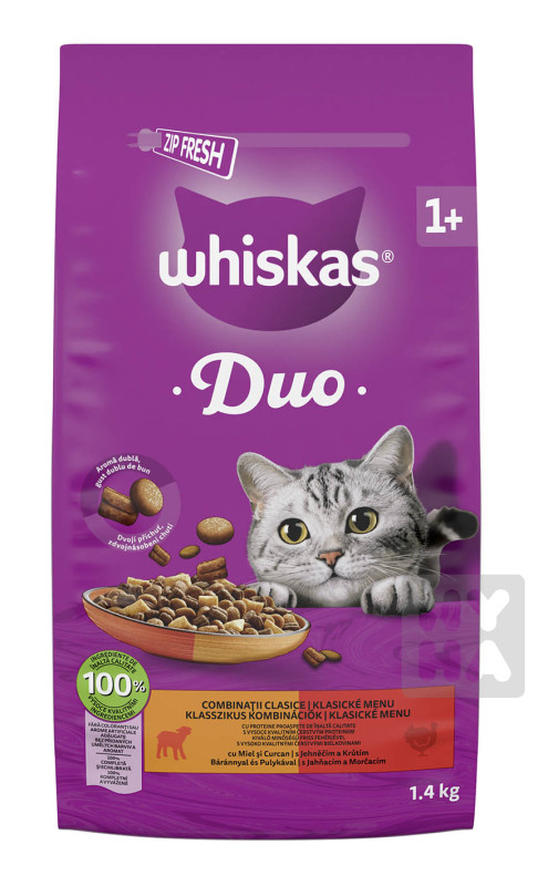 Whiskas granule 1,4kg DUO Jehněčí Krůtí