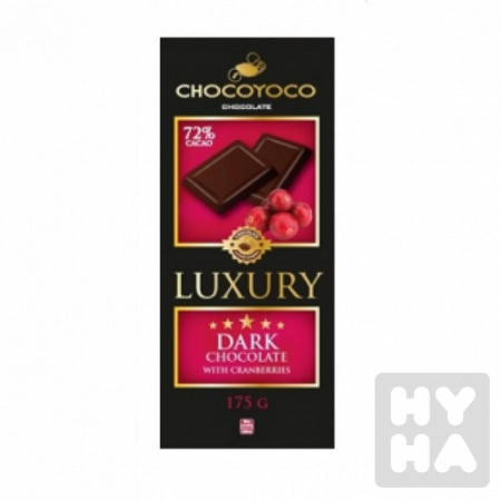 detail Chocoyoco Luxury 175g Hořká čokoláda s brusinkami