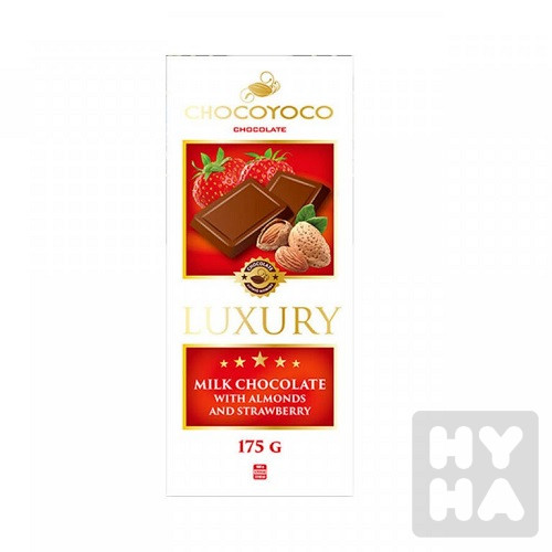 Chocoyoco Luxury 175g Mléčná čokoláda s mandlemi a jahodami