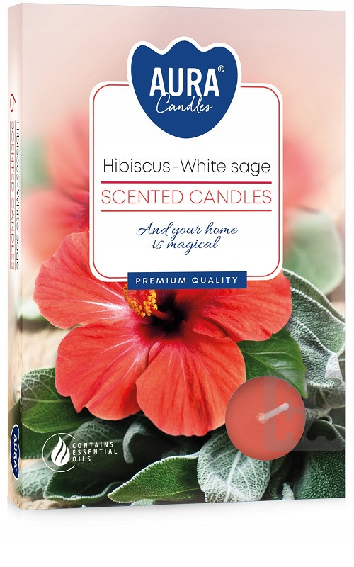 Bispol Aura čajové svíčky 6ks Hibiscus white sage
